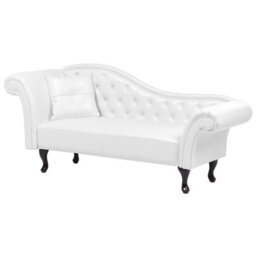 Beliani Left-Hand Chaise Longue Lattes Faux Leather White - thumbnail 4