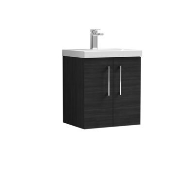 Balterley Contemporary Bathroom Wall Hung 2 Soft-Close Door Vanity Unit & Mid-Edge Basin, Charcoal Black, 500 mm - image 1