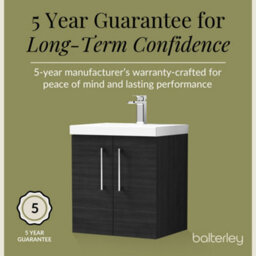 Balterley Contemporary Bathroom Wall Hung 2 Soft-Close Door Vanity Unit & Mid-Edge Basin, Charcoal Black, 500 mm - thumbnail 6