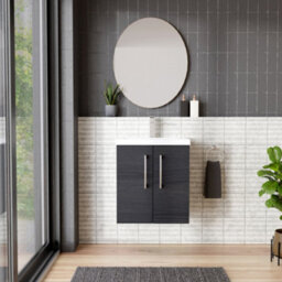 Balterley Contemporary Bathroom Wall Hung 2 Soft-Close Door Vanity Unit & Mid-Edge Basin, Charcoal Black, 500 mm - thumbnail 2