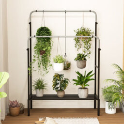 Costway Metal Clothes Hanging Garment Rack Height Adjustable Clothing Rack With 2 Rods - thumbnail 4