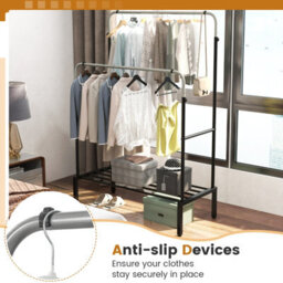 Costway Metal Clothes Hanging Garment Rack Height Adjustable Clothing Rack With 2 Rods - thumbnail 9