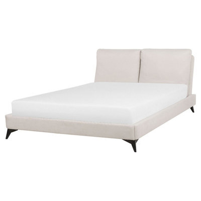 Beliani Bed Chenille Melle 160 X 200 Cm (Eu King Size) Light Beige - image 1