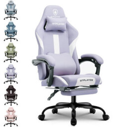 Gtplayer Fabric Gaming Chair, Ergonomic Computer Chair With Footrest Lumbar Support Heavy Duty Svivel Office Desk Chairs, Purple