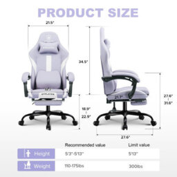 Gtplayer Fabric Gaming Chair, Ergonomic Computer Chair With Footrest Lumbar Support Heavy Duty Svivel Office Desk Chairs, Purple - thumbnail 2