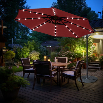Sundaze Wine Red 3M Garden Banana Parasol Cantilever Umbrella Outdoor Hanging Patio Led Solar Lights With Base - image 1