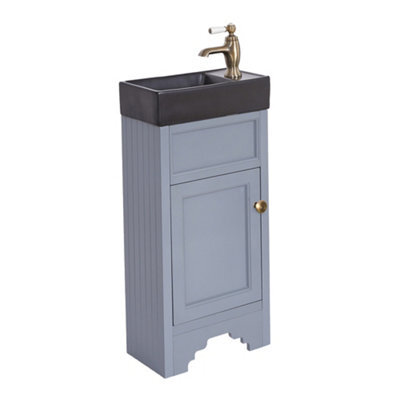 Homestylestore Light Grey 400mm Bathroom Vanity Unit With Black Basin And Aged Gold Round Handles - image 1