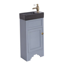Homestylestore Light Grey 400mm Bathroom Vanity Unit With Black Basin And Aged Gold Round Handles - thumbnail 1