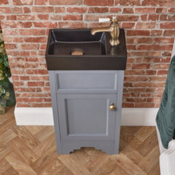 Homestylestore Light Grey 400mm Bathroom Vanity Unit With Black Basin And Aged Gold Round Handles - thumbnail 2