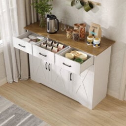 White Sideboard Cabinet 3 Drawers & 3 Door Cabinet Dining Living Room Sideboard - thumbnail 5