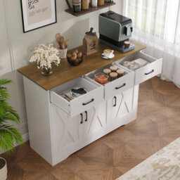 White Sideboard Cabinet 3 Drawers & 3 Door Cabinet Dining Living Room Sideboard - thumbnail 4