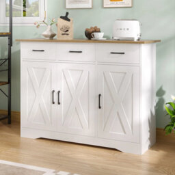 White Sideboard Cabinet 3 Drawers & 3 Door Cabinet Dining Living Room Sideboard - thumbnail 6