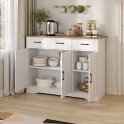 White Sideboard Cabinet 3 Drawers & 3 Door Cabinet Dining Living Room Sideboard - thumbnail 3