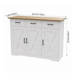 White Sideboard Cabinet 3 Drawers & 3 Door Cabinet Dining Living Room Sideboard - thumbnail 2