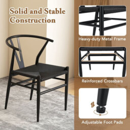 Costway Wishbone Dining Chair Set Of 2 Modern Weave Armchairs-Black - thumbnail 7