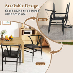Costway Wishbone Dining Chair Set Of 2 Modern Weave Armchairs-Black - thumbnail 6
