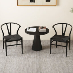 Costway Wishbone Dining Chair Set Of 2 Modern Weave Armchairs-Black - thumbnail 3