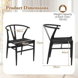 Costway Wishbone Dining Chair Set Of 2 Modern Weave Armchairs-Black - thumbnail 2
