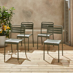 Sweeek - Set Of 4 Stackable Steel Garden Chairs Amelia Khaki Green 44X52X79 Cm - thumbnail 3