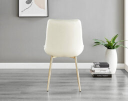 Furniturebox Giovani Rectangular 4 Seat White High Gloss Unique Halo Base Dining Table Grey Glass Top 4 Cream Velvet Gold Leg Pesaro Chairs - thumbnail 8