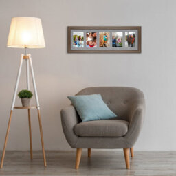 AK Frames 26X8 Walnut Sleek Multi Photo Frame With Mid Grey Mount - Holds 5 Apertures (5X) 6X4 Photos - thumbnail 3