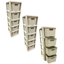 Pluto Packaging 1 X 5 Drawer Cream Stylish Rattan Effect Commode Baskets Home Office Storage Unit - thumbnail 3