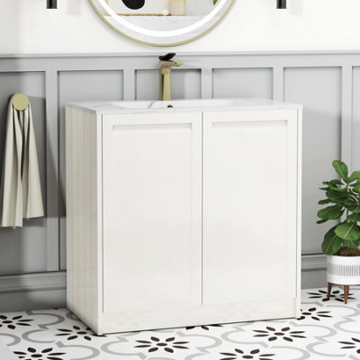 Royal Bathrooms Elmore 800mm Traditional Floor Standing 2 Door Bathroom Vanity Unit With Sintered Stone Basin Sink - Classic White - image 1