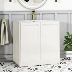Royal Bathrooms Elmore 800mm Traditional Floor Standing 2 Door Bathroom Vanity Unit With Sintered Stone Basin Sink - Classic White - thumbnail 1