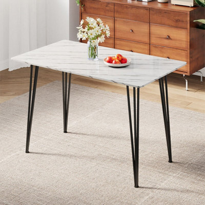 Living And Home Modern White Dining Table With Mdf Tabletop And Metal Legs - image 1