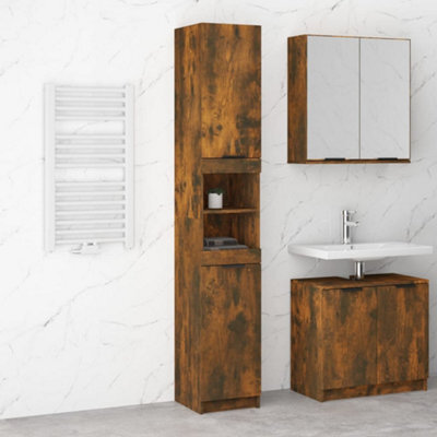 Walplus Bathroom Cabinet Smoked Oak 32X34X188.5 Cm Engineered Wood - image 1