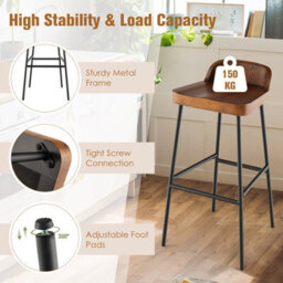 Costway Set Of 2 Industrial Bar Stools Tall Kitchen Stools Breakfast High Chair Low-Back - thumbnail 8
