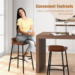 Costway Set Of 2 Industrial Bar Stools Tall Kitchen Stools Breakfast High Chair Low-Back - thumbnail 7