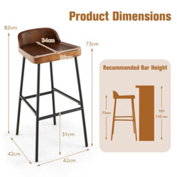 Costway Set Of 2 Industrial Bar Stools Tall Kitchen Stools Breakfast High Chair Low-Back - thumbnail 3
