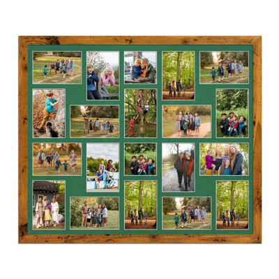 AK Frames 80X70Cm Rustic Oak Modern Multi Photo Frame With Emerald Mount - Holds 20 Apertures (18X) 6X4, (2X) 4X4 Photos - image 1