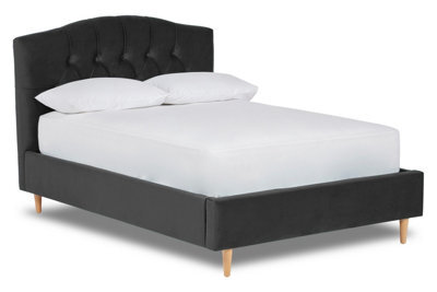 Divan Base Direct Enigma Classic Chesterfield Fabric Bed Base Only 5Ft King- Verlour Ebony