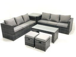 Fimous Garden Outdoor Rattan Furniture Set With Sofa Coffee Table 2 Small Footstools Side Table Dark Grey Mixed - thumbnail 1