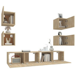 Berkfield 6 Piece Tv Cabinet Set Sonoma Oak Engineered Wood - thumbnail 5