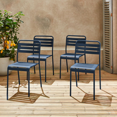Sweeek - Set Of 4 Stackable Steel Garden Chairs Amelia Marine Blue 44X52X79 Cm - image 1