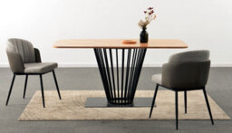 Premium 160Cmx90Cm Paris Oak Veneer Round Dining Table With Black Metal Frame - thumbnail 2