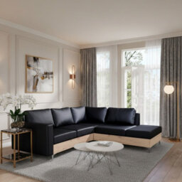 Orlando Wood Corner Sofa For Living Room With Metal Legs Wooden Frame And Cushions 2355X212X85 Cm Black And Artisan Right - thumbnail 1