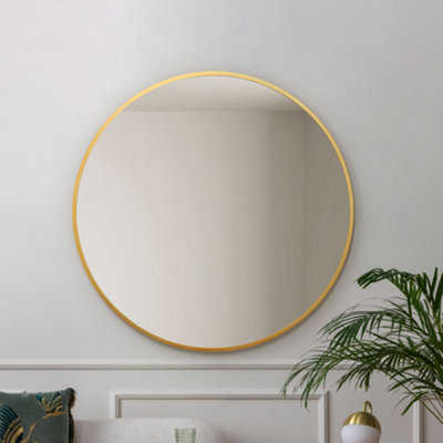Mirroroutlet The Fenestra Gold Edged Circular Modern Wall Mirror 100Cm Diameter - image 1