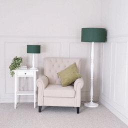Valuelights Victoria Traditional White Wood Candlestick Floor Lamp With Forest Green Drum Shade - Led Bulb Included - thumbnail 4