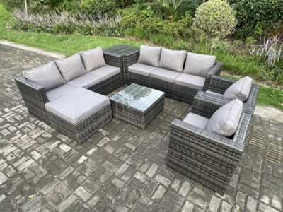 Fimous Outdoor Rattan Garden Furniture Set 9 Seater Patio Lounge Sofa Set With 2 Armchairs Side Table Square Coffee Table - image 1