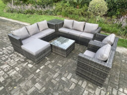 Fimous Outdoor Rattan Garden Furniture Set 9 Seater Patio Lounge Sofa Set With 2 Armchairs Side Table Square Coffee Table - thumbnail 2