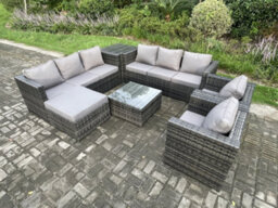 Fimous Outdoor Rattan Garden Furniture Set 9 Seater Patio Lounge Sofa Set With 2 Armchairs Side Table Square Coffee Table - thumbnail 1