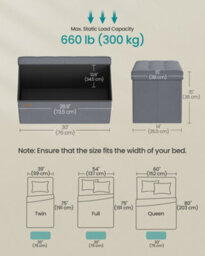 LEDREM Storage Ottoman, Foldable Storage Bench, 38 X 76 X 38 Cm, Flipping Lid, 300 Kg Load Capacity - thumbnail 3