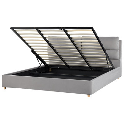 Beliani Ottoman Bed Velvet Batilly 180 X 200 Cm (Eu Super King) Light Grey - image 1