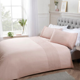 Smart Living Luxury Polycotton Easy Care Bedding Quilt Cover, Textured Duvet Cover Set, Bed Covers - Pintuck Pleated Striped Panel - thumbnail 1