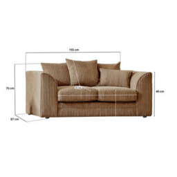BlissFurniture Ltd Bliss Furniture Beige Jumbo Cord 2 Seater Sofa Compact Size With Scatter Back Cushions - thumbnail 2