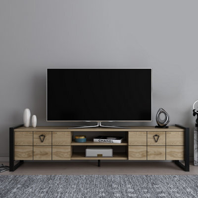 Decorotika Mila Tv Stand With Wall Shelf For Tvs Up To 73 Inches Oak Black - image 1